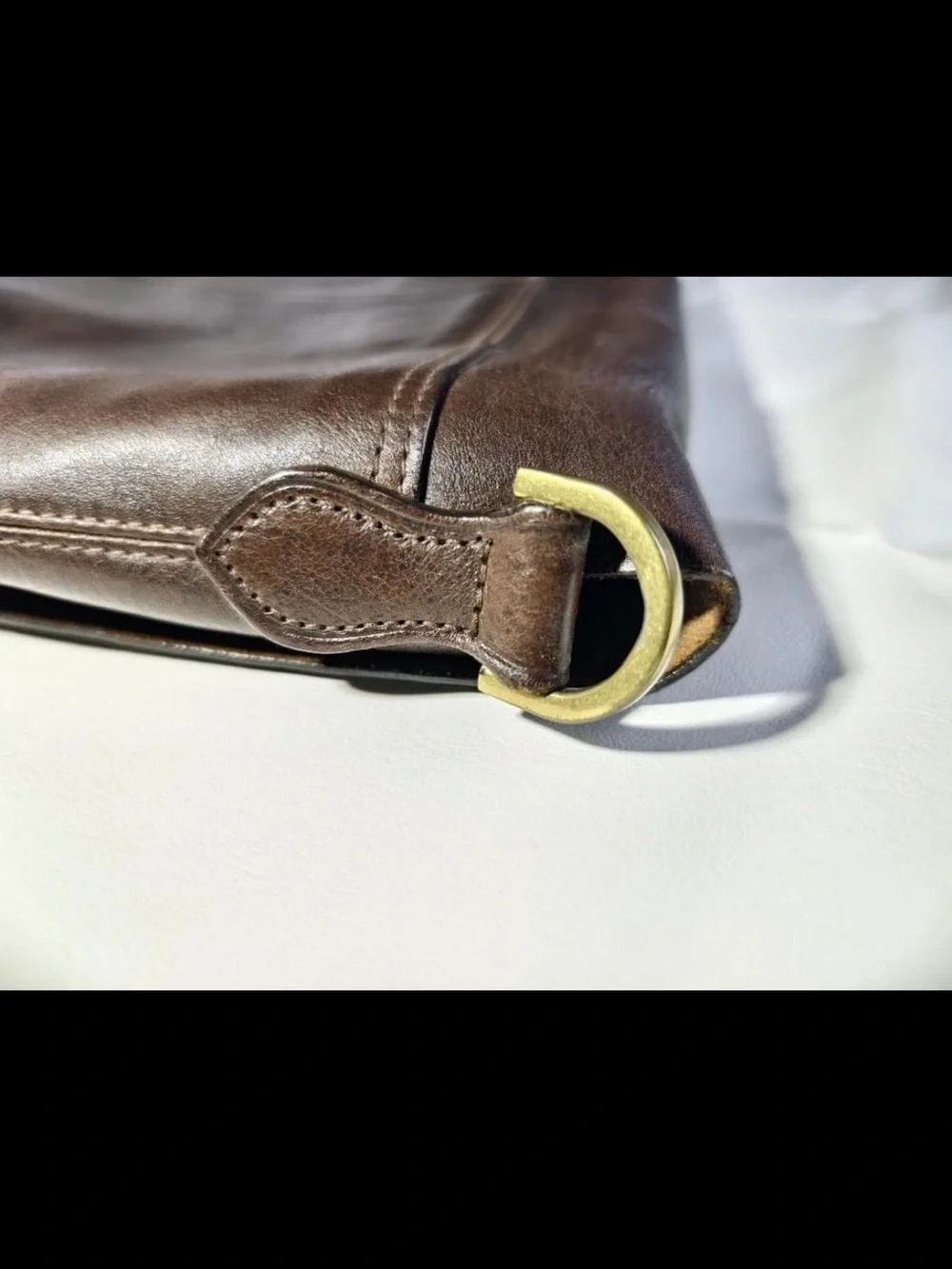 Mulberry Dark Brown Leather Messenger Bag with Brass Hardware